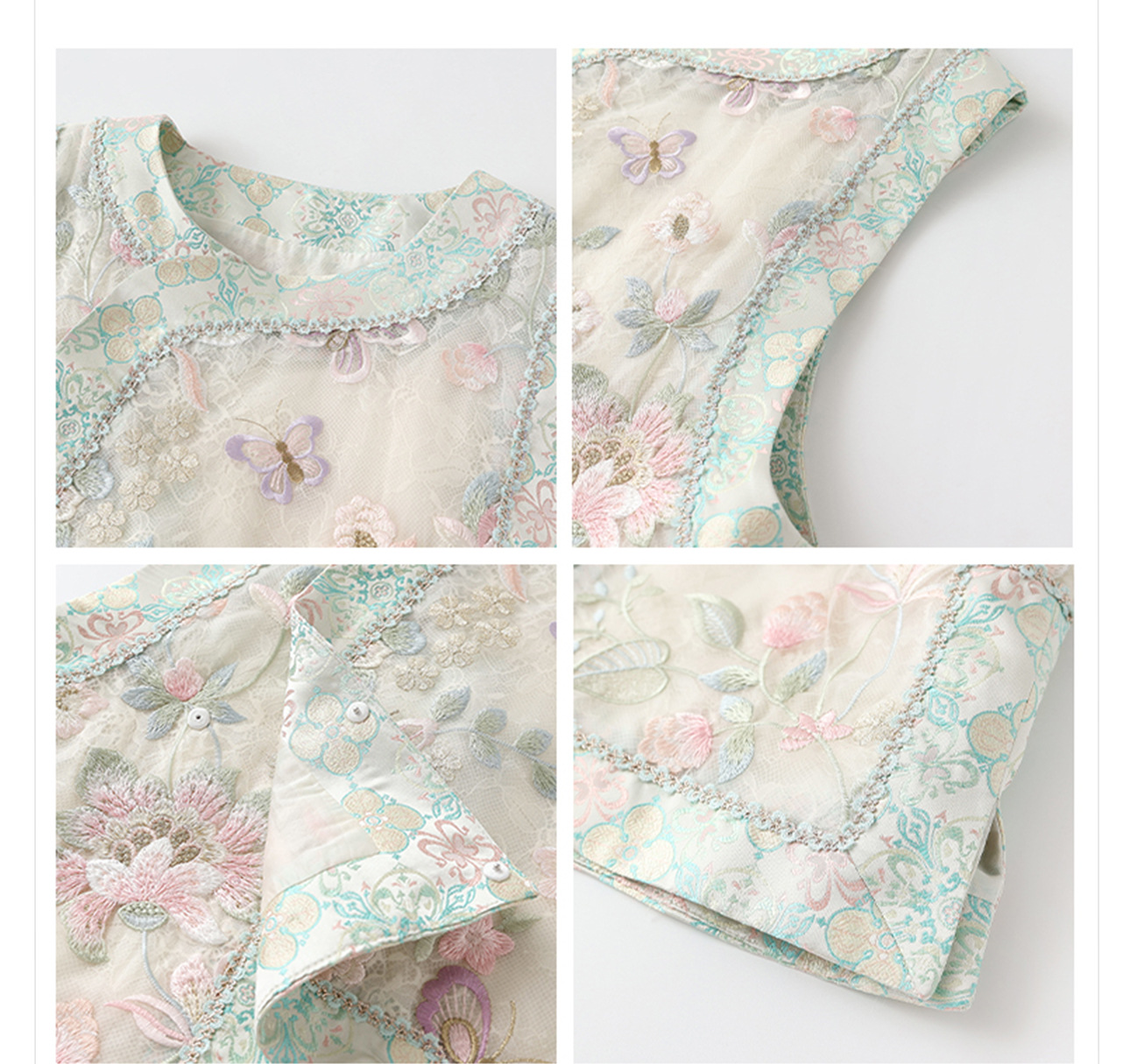Áo vest gile nữ lụa tơ tằm thêu họa tiết cổ tròn không tay phong cách Trung Hoa mới ZX N6021 — màu xanh nhạt chi tiết 33