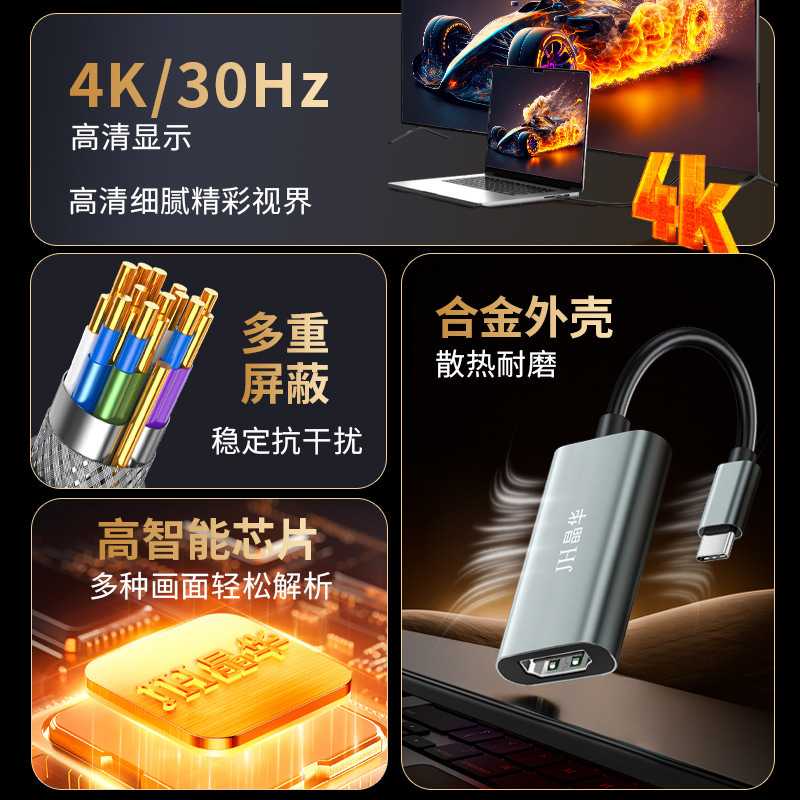 結晶華TypeCからHDMI4K hd変換器クロスボーダーType-cからhdmi変換ケーブル4K30hzスクリーン|undefined