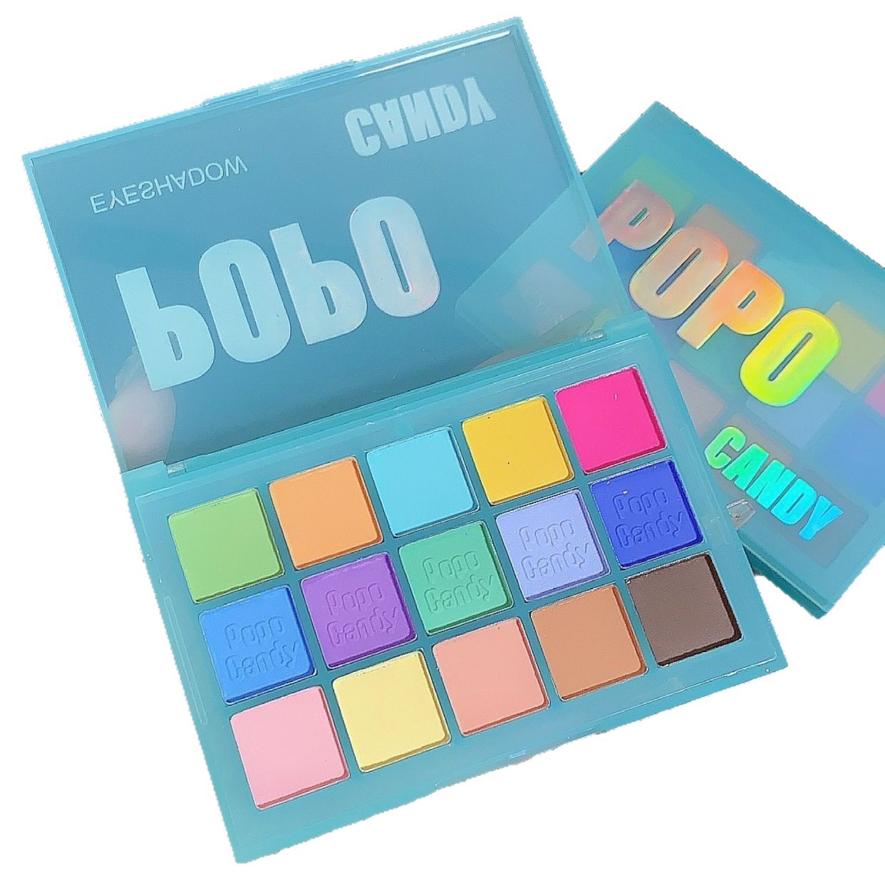 Paleta de sombras de ojos de 15 colores Cross-border POPO CANDY macaron, maquillaje neón mate colorido y fresco para el verano, en stock.