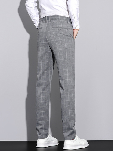 Spring and summer new style casual pants for men, simple plaid figure-fitting personality all-matching straight pants for men, comfortable