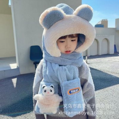 children Hat scarf glove Three winter Boy Cartoon Plush Hat girl Cold proof keep warm Ear cap