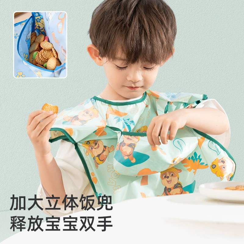 Children's protective eating bib, waterproof drawing apron for early age, with pocket