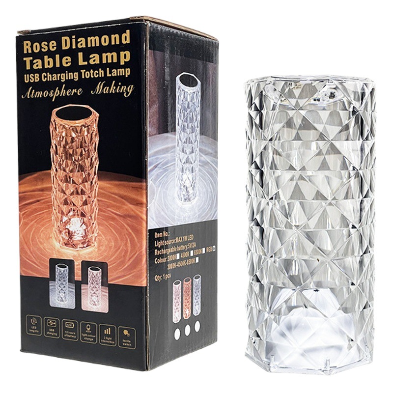 Tiktok popular Rosa lámpara dormitorio lámpara de mesa táctil bar escritorio red lámpara de cristal rojo con batería luz de la noche