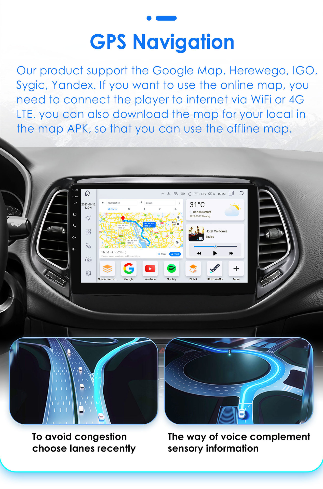 Suitable for Jeep Compass 17-20 Navigation System, In-Car Smart Android Large-Screen Reversing Image Gps All-In-One Device