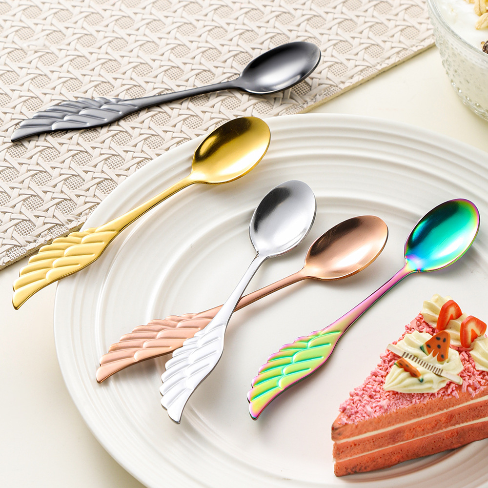 Cucchiaio da dessert in acciaio inossidabile con ali d'angelo, grazioso cucchiaio da caffè di alto valore estetico, cucchiaio da zuppa per uso domestico_voghion.com