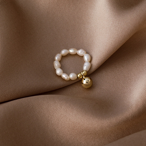 Freshwater Pearl Ring Women's Fashion Personality Ins Trend Niche Design Simple Zircon Love Star Elastic Ring