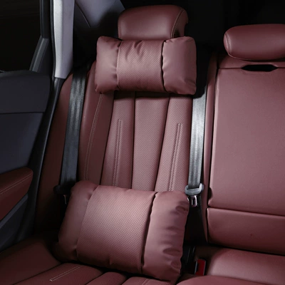 updated Y lumbar support, Model — Waist support - 1-headrest-and-1-lumbar-support-in-volcano-red-nappa-leather-for-comfort-and-stress-relief