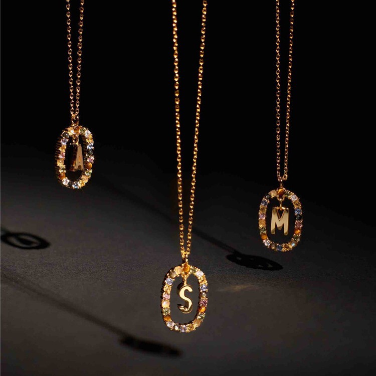 Spanish PD colored diamond letter necklace niche light luxury new ins sweater chain women's all-match clavicle chain design sense