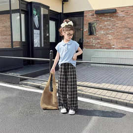 女童学院风套装夏装2026新款儿童短袖T恤夏季女大童阔腿裤两件套