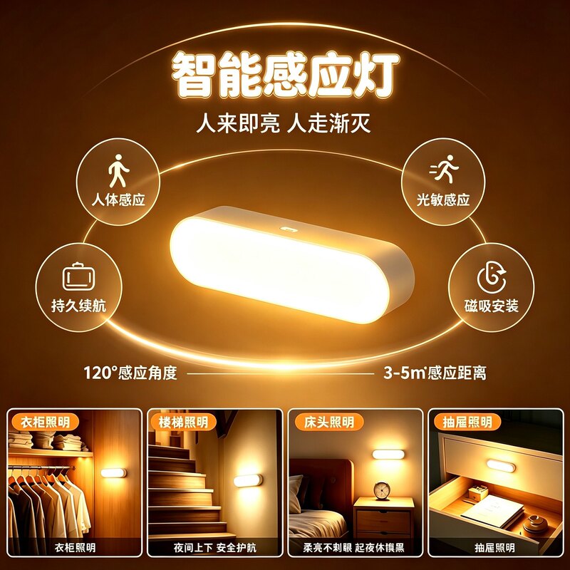 LED intelligent motion sensor light, wireless magnetic night light, rechargeable, long-lasting battery life, suitable for kitchen, wardrobe, bedroom, wall lamp LED intelligent motion sensor light, wireless magnetic night light, rechargeable, long-lasting battery life, suitable for kitchen, wardrobe, bedroom, wall lamp
