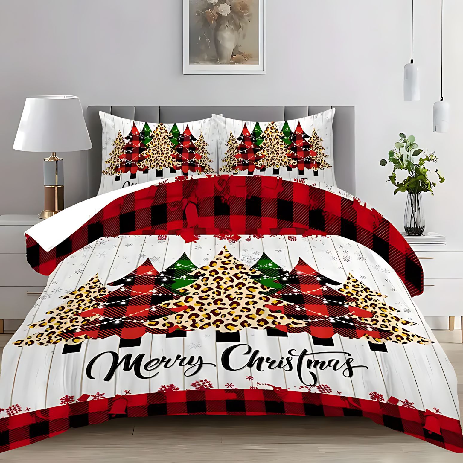 TEMU / JIT Transfronterizo de Navidad de verniz de árbol de impresión digital HD Kit de ropa de cama