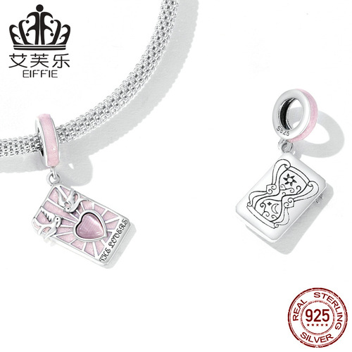 Avle Original Sterling Silver S925 Tarot Card Lover Pendant Bracelet Pink Oil Drop Card Pendant SCC2263