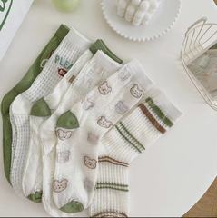 2023 Summer New Arrival Women's Socks: Japanese-style Instagram-inspired Thin, Hollowed-Out Mid-Calf Socks in Breathable, Minimalist, Sweet Green Shades