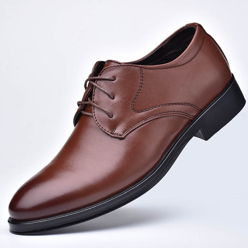 Zapatos de cuero de los hombres de negocios de desgaste formal juventud de los hombres señaló zapatos británicos transpirables con cordones versátiles zapatos casuales entrega de una sola pieza