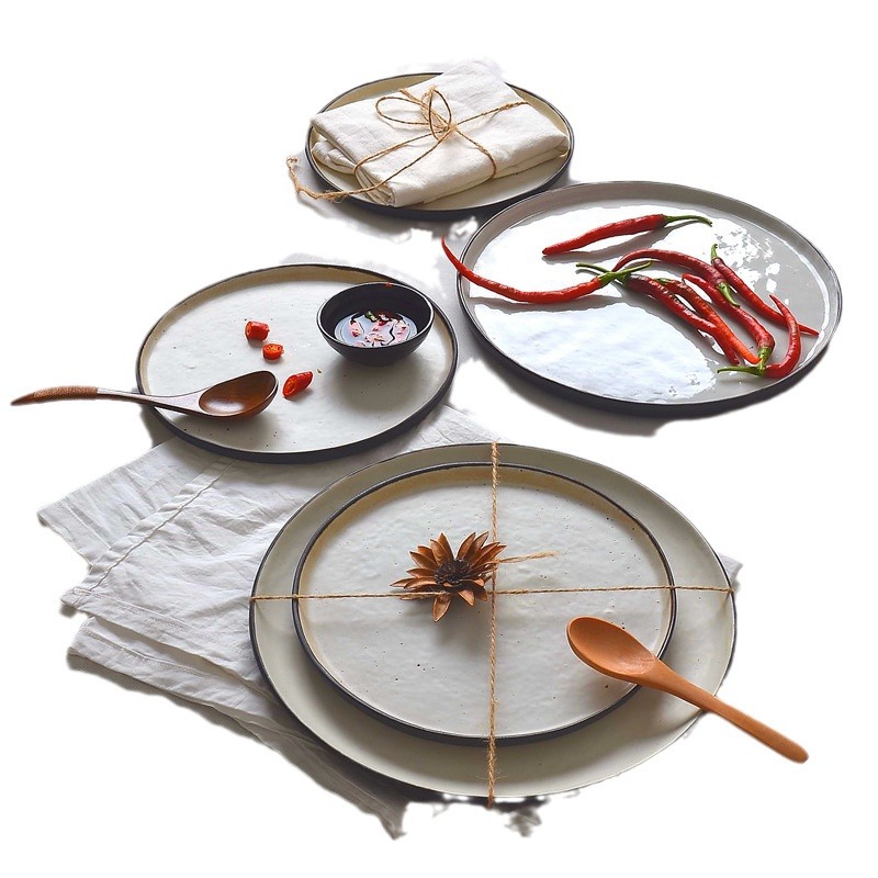 Fábrica creativa vintage placa de cerámica vajilla disco plano restaurante occidental plato de carne 8 pulgadas plato de 10 pulgadas al por mayor
