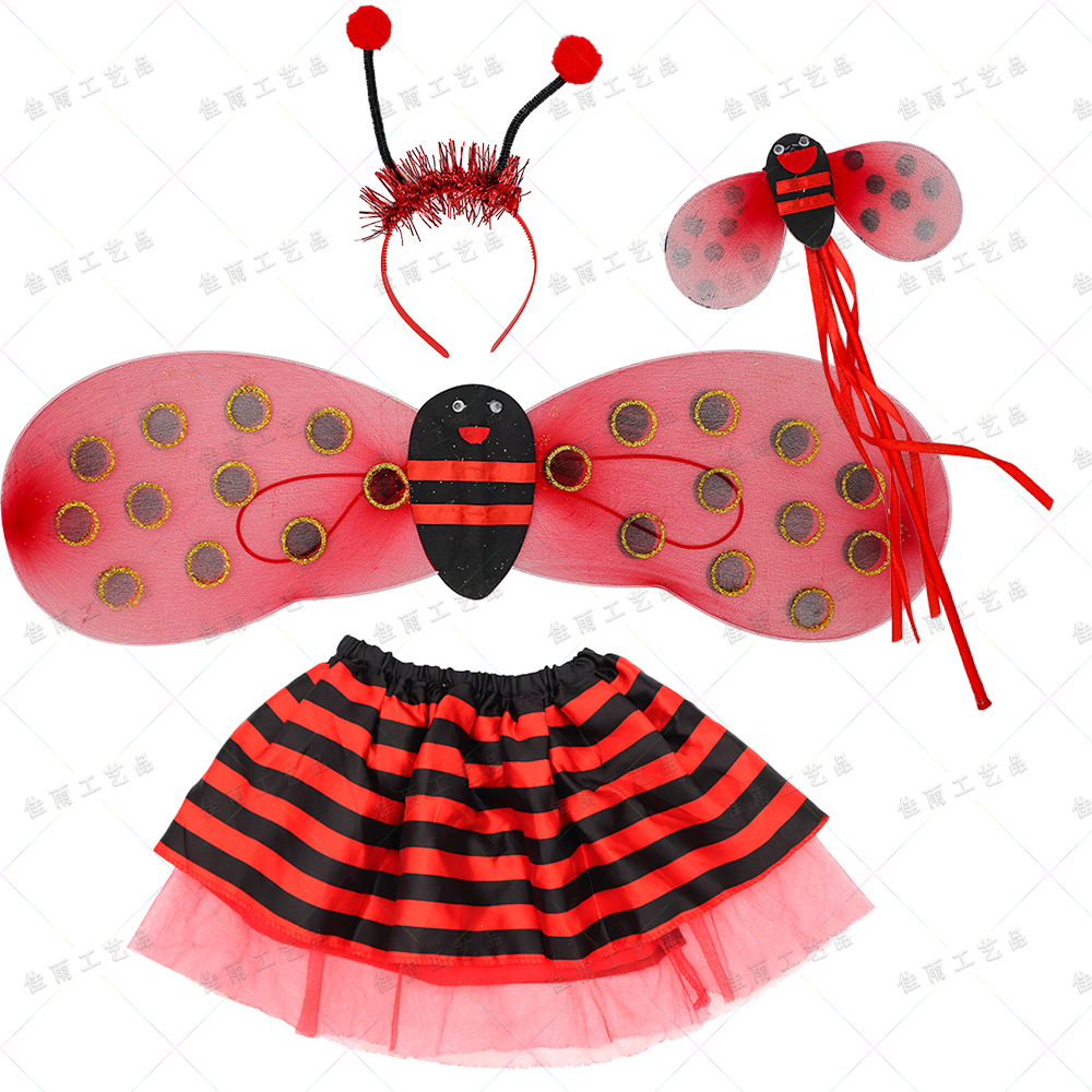 Jiayu Liuyi Children's Little Bee Wings Accesorios Little Ladybug Juego de cuatro piezas Cute Princess Falda Ropa al por mayor