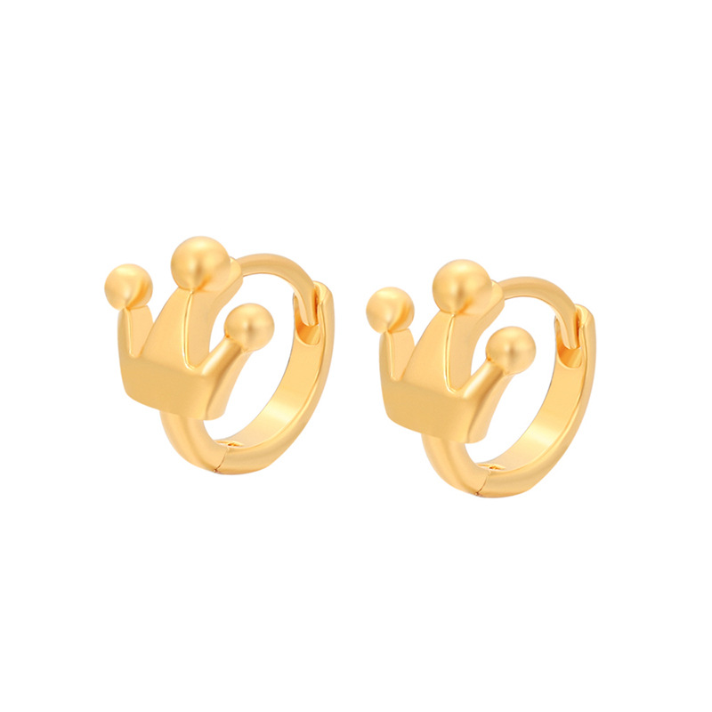 Xuping aleación de cobre chapado 24k color brillante corona simple imitación de oro lujoso aretes de auriculares al por mayor