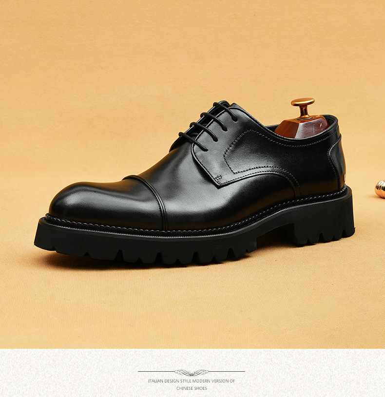 Formal business casual leather men's three-point leather shoes with thick soles_vogvips.com