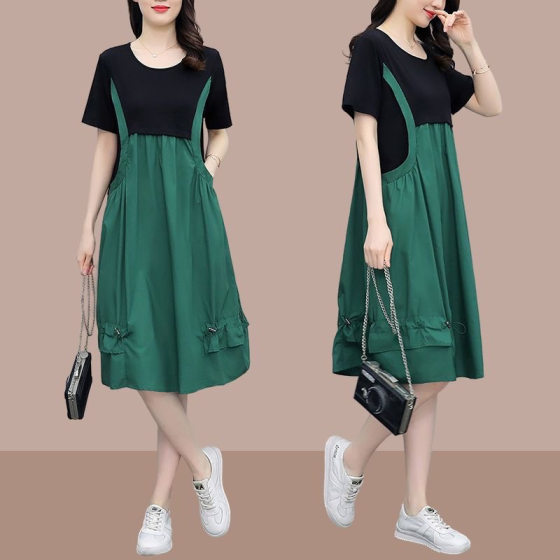 chubby girl plus size Women's Loose dress Women's 2024 Summer New Korean Style Trendy Age-reducing Mid-length Skirt