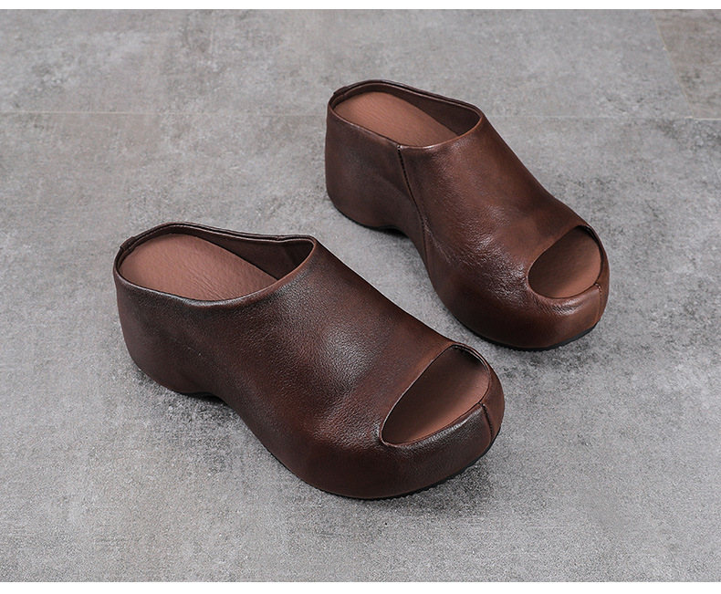 Dép sandal nữ quai chữ V đế xuồng cao gót 8 cm da bò thật — màu đen chi tiết 13