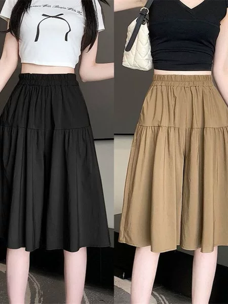 Summer Loose and Casual Style Ice Silk High-Waisted Women's Plus-Size Casual Five-Point Pants, Skirt Pants, Wide-Leg Pants, Skirt Shorts