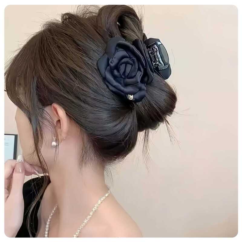 超仙山茶花抓夹氛围感缎面花朵发抓半扎盘发夹子后脑勺发爪发饰品|undefined