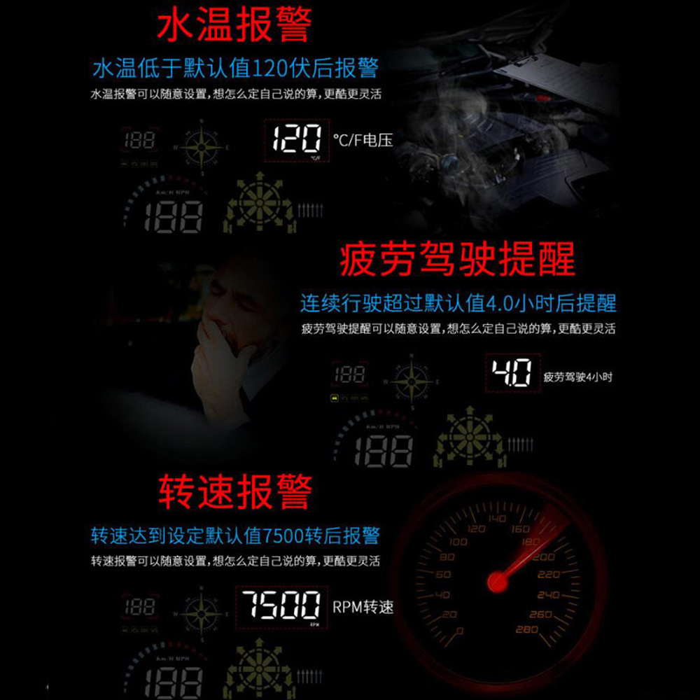 Hud Car Head-Up Display Ai Smart Electronic Dog + Navigation Dual System Obd+Gps Universal for All Cars Q10