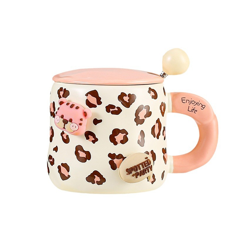 Personalidad creativa abuela DIY taza de alta apariencia con tapa cuchara Oficina Taza de cerámica regalo taza de café