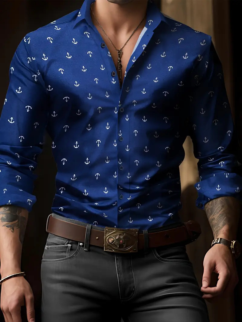 Comercio exterior europeo y americano transfronterizo 2024 nuevo estilo casual de moda salvaje patrón de planta camisa de manga larga para hombre MB12