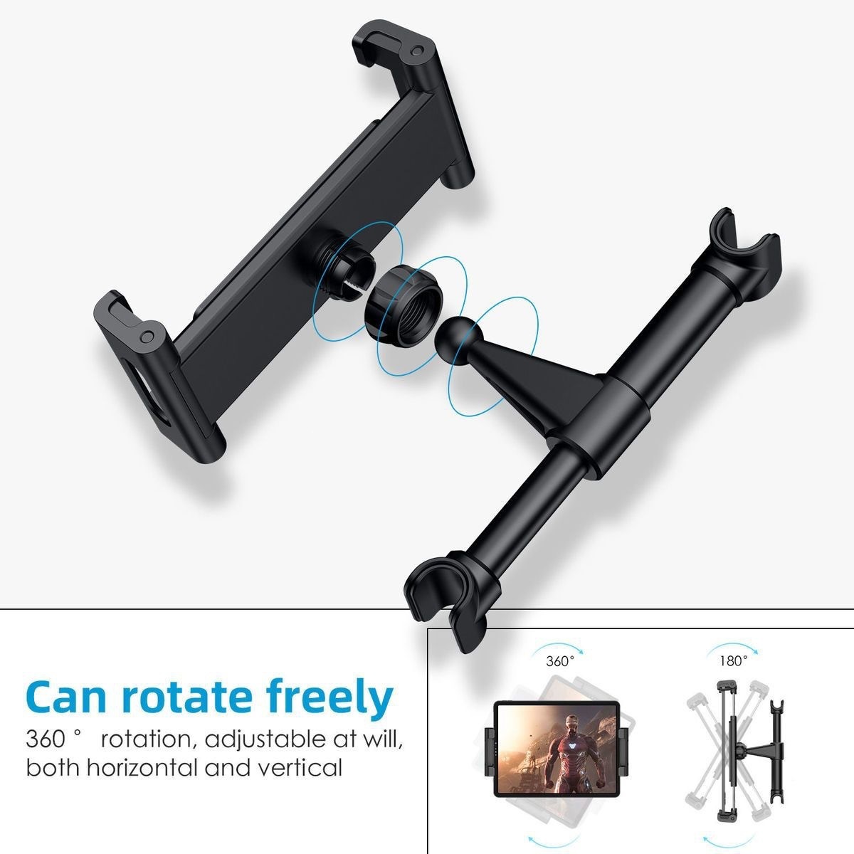 Car-mounted phone and tablet holder for rear seat headrest, multifunctional support for iPad, automotive accessories