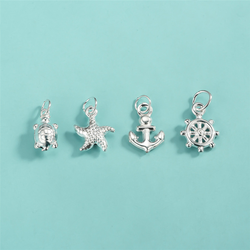 S990 Pure Silver Accessories Light Version Hollow Starfish Turtle Pendant Ship Sight Rudder Pendant Bracelet Necklace DIY Pendant