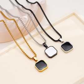 TOHM简约方形不锈钢男士吊坠长款毛衣链潮高级感方块钛钢滴油项链