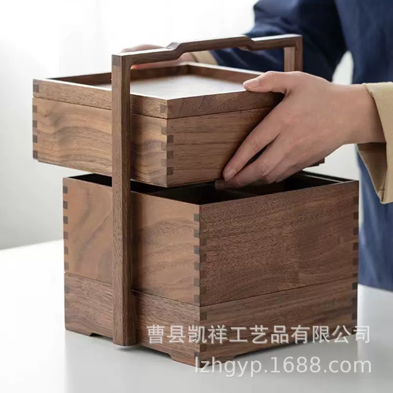 仿古木质手提盒酒店餐厅传菜盒木制糕点包装盒提篮月饼礼盒
