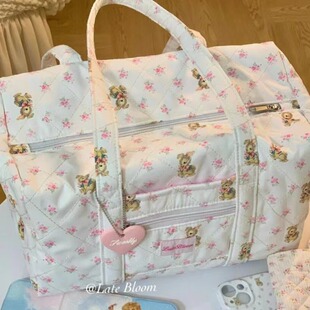 Large-Capacity Short-Distance Travel Girl's 2024 Commuter Student Class Shoulder Tote Bag Floral Fabric 2025 Spring Style