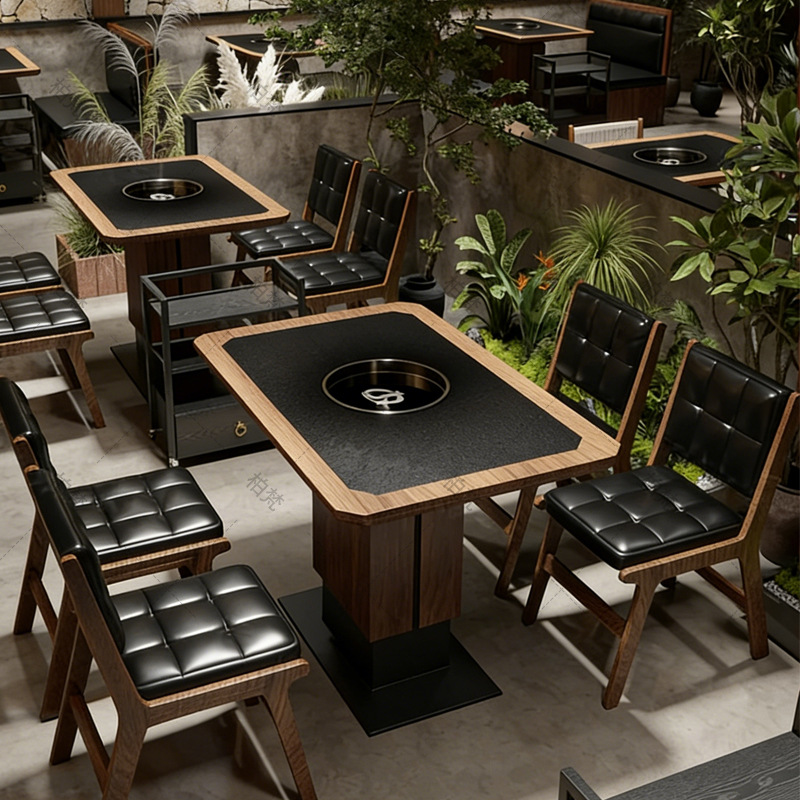 Mei Guoyun Guichuan Mountain Wildwind Restaurant tarjeta de mesa de mármol de madera maciza olla caliente silla estufa electromagnética integrada comercial