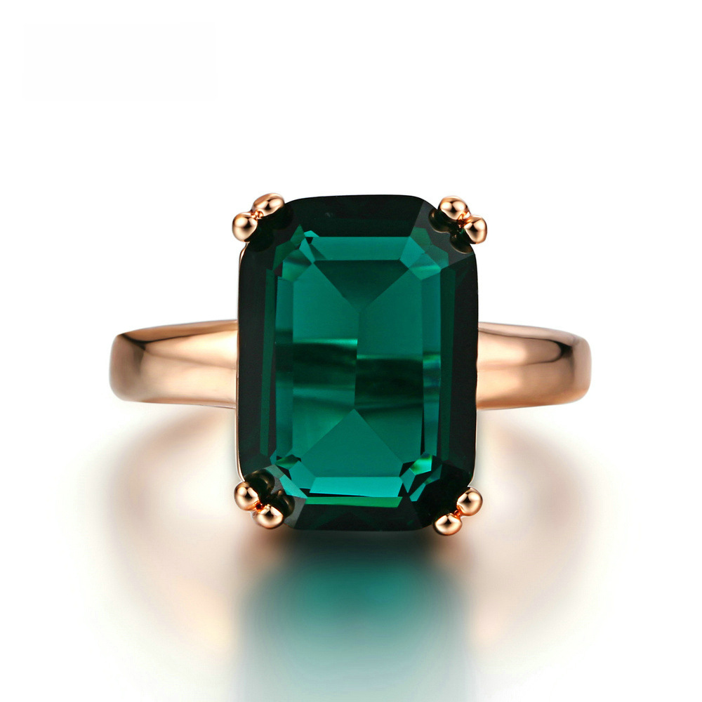 Cross-border explosions jewelry Europe and the United States popular square emerald ring ladies zircon jewelry wholesale