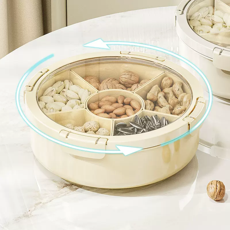 旋转干果盘密封分格2025新款客厅家用轻奢高端过年零食瓜子坚果盘