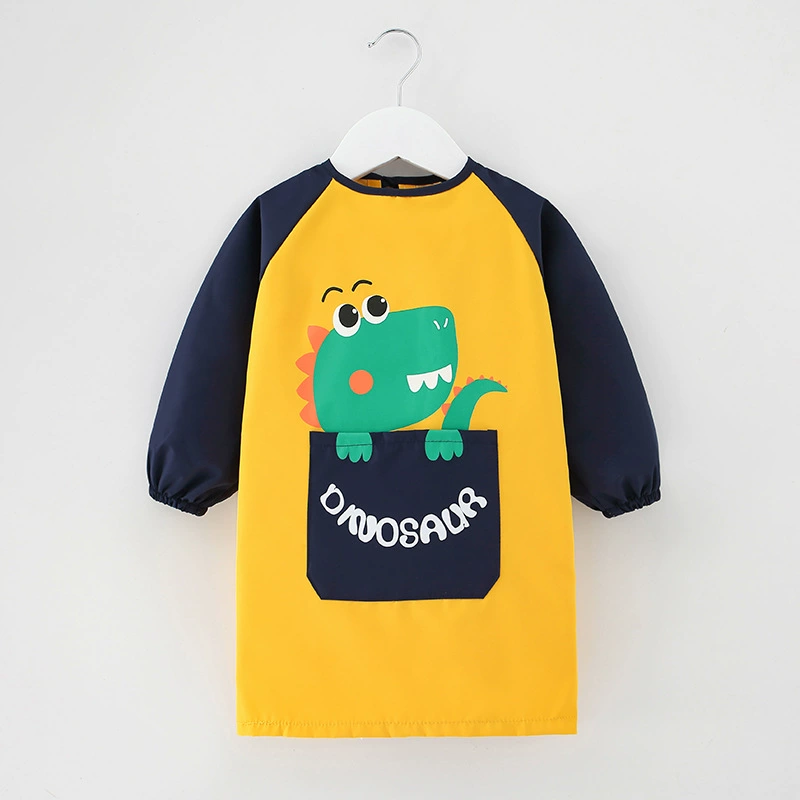 Детский фартук для детского сада, водонепроницаемый фартук с длинными рукавами для маленьких девочек, антигрязный нагрудник, длинный фартук с фиксированной обратной накладкой для рисования