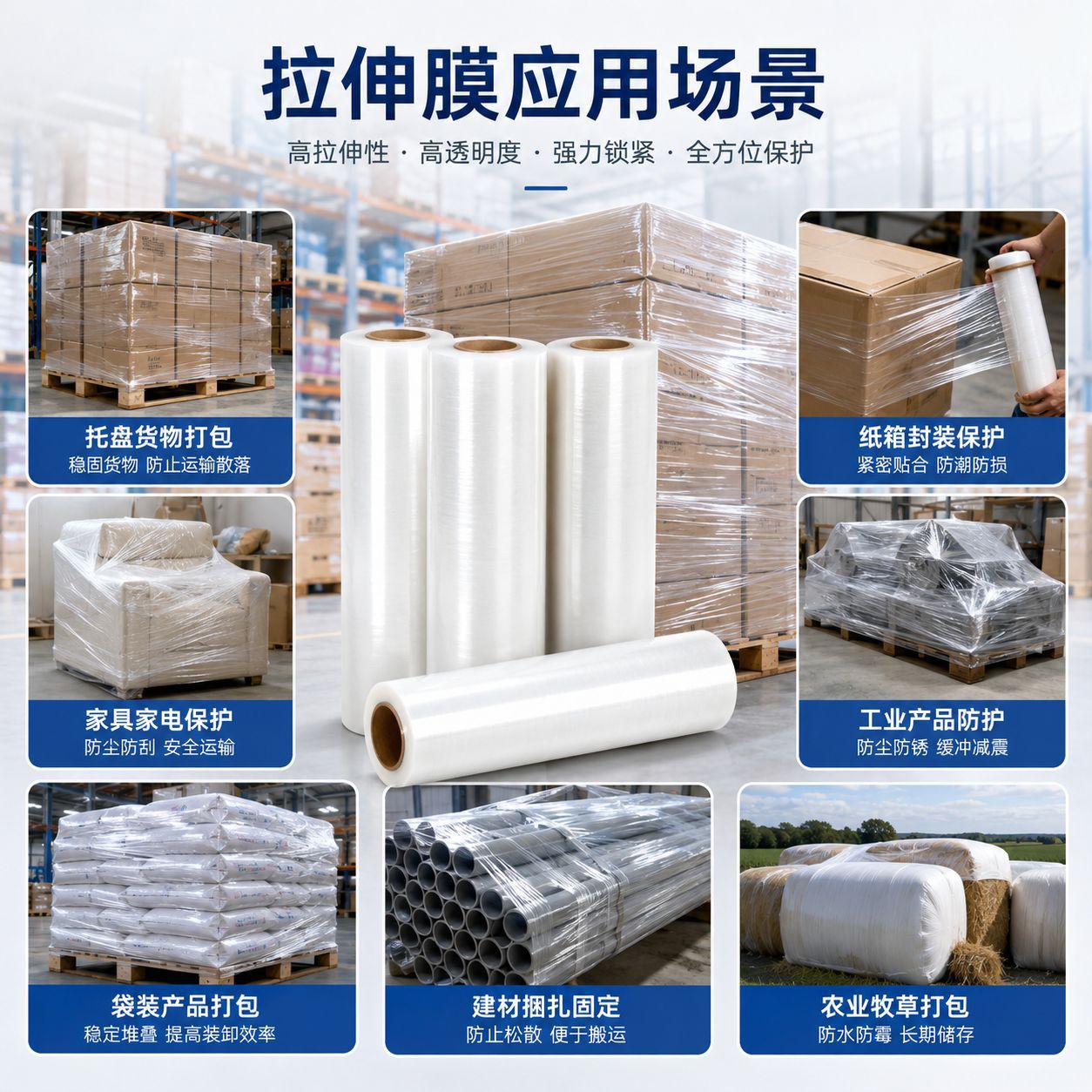 Dongguan película estirable de pelo recto PE película estirable transparente resistente al desgarro película estirable manual industrial FCL película estirable al por mayor