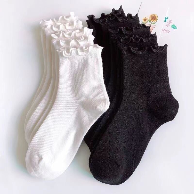 White Jk Socks with Wood-ear Edge for Women's Mid-barrel Spring and Autumn Lori White Atmosphere Lace Summer Japanese Short Socks White Jk Socks with Wood-ear Edge for Women's Mid-barrel Spring and Autumn Lori White Atmosphere Lace Summer Japanese Short Socks