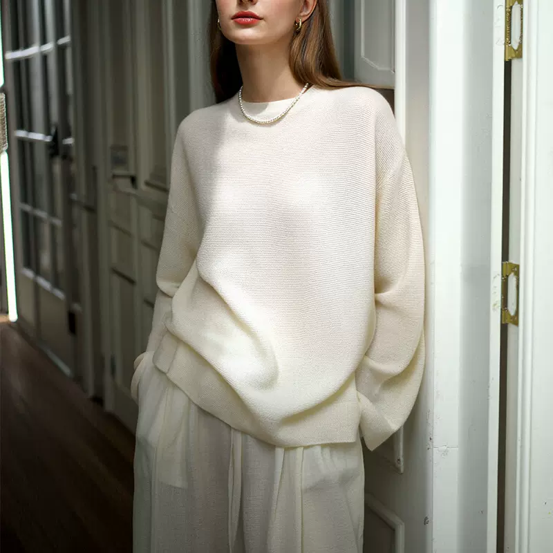 25冬季100%美利奴羊毛衫女百搭防风显气质圆领针织衫通勤休闲上衣