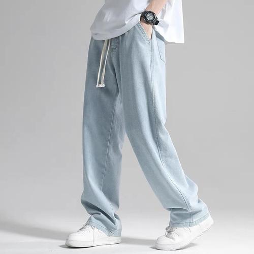 Straight-leg men's jeans  summer thin model streetwear loose drop sensation wide-leg flowing ground-length casual pants