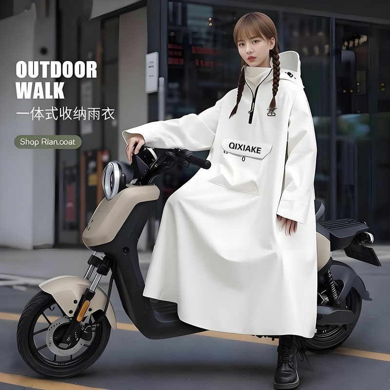 Large Pocket Raincoat for Electric Scooter, Long Full-Body Storm-Proof Riding Poncho for Single Rider, Men's and Women's Electric Bike Rain Poncho