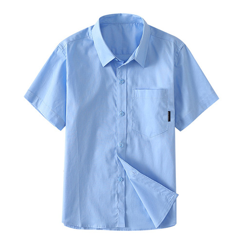 Children's short-sleeved white shirt boys summer thin short-sleeved white shirt performance clothing primary and secondary school students blue cotton school uniform