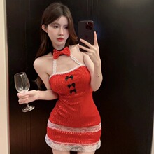 年会性感辣妹夜店聚会新年亮片女仆无袖挂脖短裙修身包臀连衣裙女