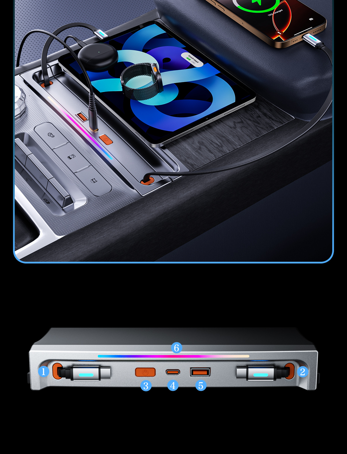 Suitable for Zeekr 9X Car Expansion Dock Cigarette Lighter Adapter Super Fast Charging Multifunctional Hidden Interior Modification Parts
