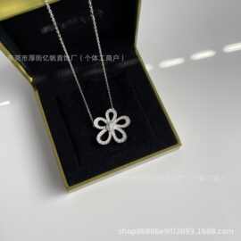 925银太阳花项链不掉色吊坠满钻花朵仙女欧美18K锁骨链