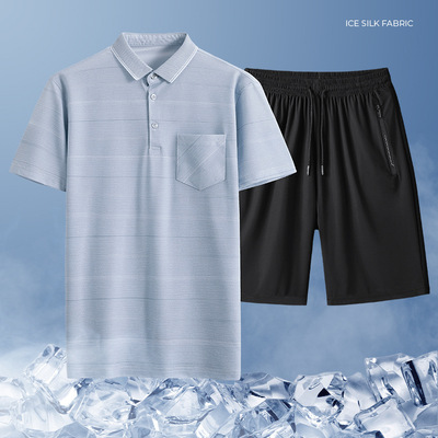 22新款中老年运动套装男士夏季休闲Polo短袖t恤中裤两件套爸爸装|ru