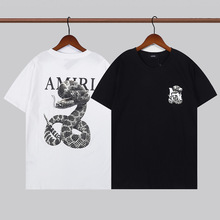amiri夏季街头蛇毒蟒蛇logo字母短袖男女潮牌圆领前后印花宽松T恤