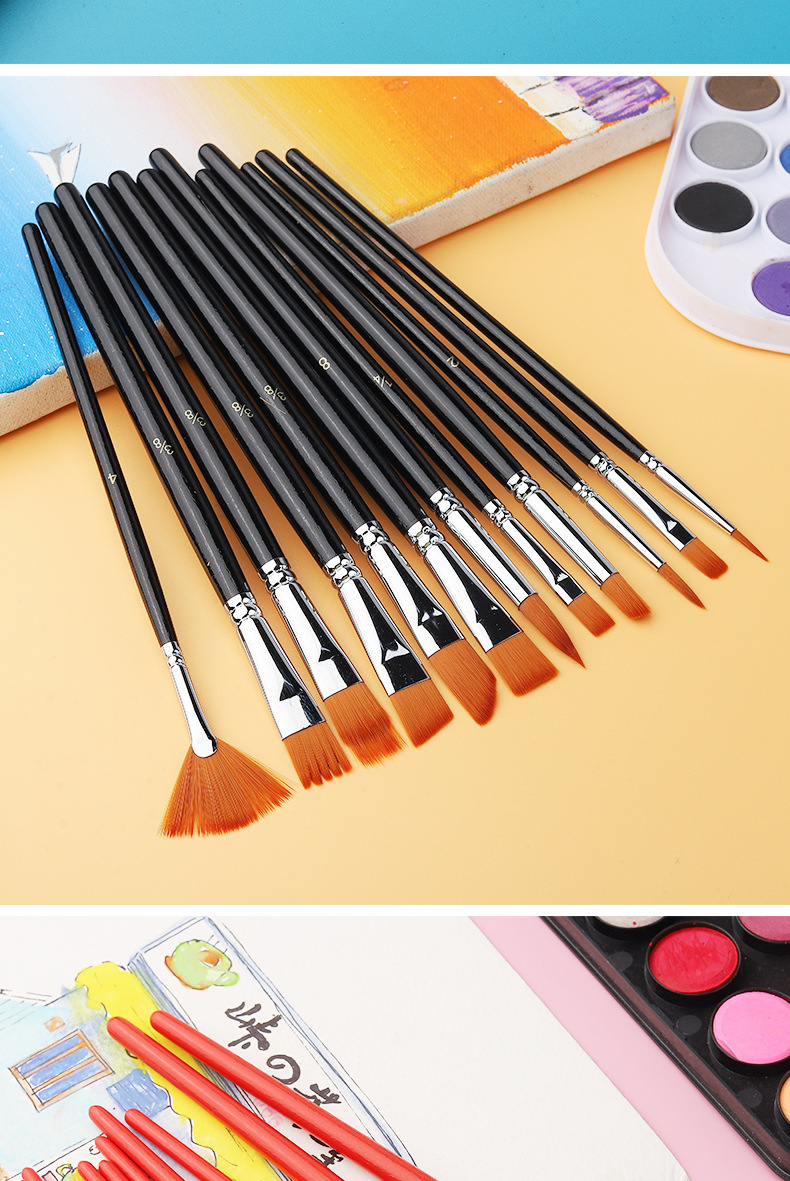 Cross-border wholesale nylon gouache watercolor paint brush oil paint brush set red handle blue handle black handle acrylic paint brush
